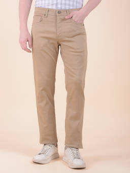 Cantabil - Men Khaki Solid/Plain Polycotton Casual Trouser