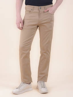 Cantabil - Men Khaki Solid/Plain Polycotton Casual Trouser