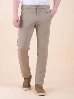 Cantabil - Men Khaki Solid/Plain Viscose Rayon Casual Trouser