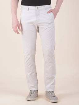 Cantabil - Men Cream Solid/Plain Polyester Casual Trouser