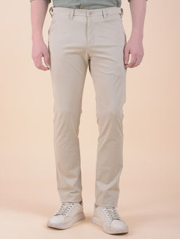 Cantabil - Men Beige Solid/Plain Cotton Blend Casual Trouser