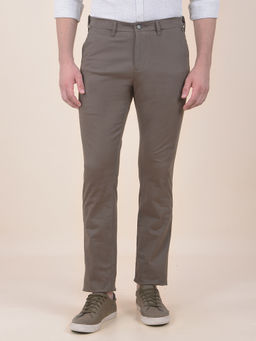 Cantabil - Men Olive Solid/Plain Cotton Blend Casual Trouser