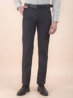 Cantabil - Men Grey Textured Polyviscose Formal Trouser
