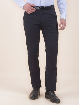 Cantabil - Men Navy Blue Solid/Plain Polyviscose Formal Trouser