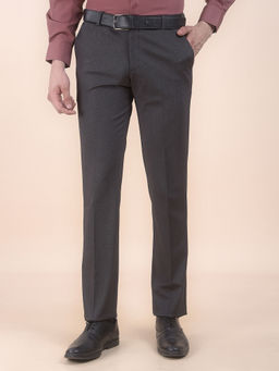 Cantabil - Men Black Textured Terry Rayon Blend Formal Trouser