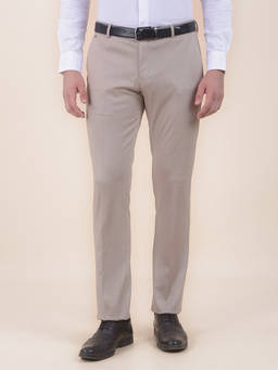 Cantabil - Men Beige Textured Terry Rayon Blend Formal Trouser
