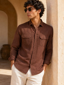CAHOOT - Men Brown Solid/Plain Viscose Casual Shirt