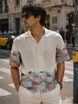 CAHOOT - Men Beige Printed Cotton Blend Casual Shirt