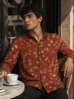 CAHOOT - Men Rust Printed Polyester Blend Casual Shirt