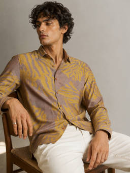 CAHOOT - Men Mustard Printed Polyester Blend Casual Shirt
