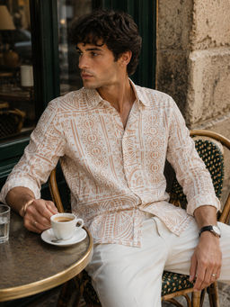 CAHOOT - Men Off White Printed Rayon Blend Casual Shirt