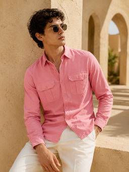 CAHOOT - Men Pink Solid/Plain Cotton Casual Shirt