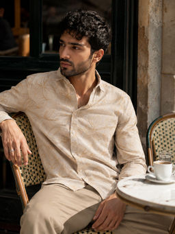 CAHOOT - Men Beige Floral Cotton Blend Casual Shirt