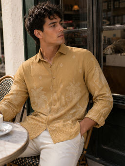 CAHOOT - Men Mustard Floral Polyester Casual Shirt