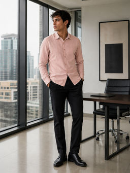 CAHOOT - Men Pink Solid/Plain Poly/Spandex Casual Shirt