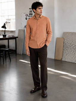 CAHOOT - Men Peach Solid/Plain Poly/Spandex Casual Shirt