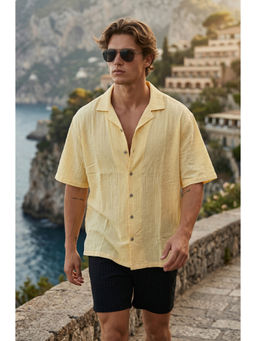 VEIRDO - Men Yellow Solid/Plain Cotton Casual Shirt