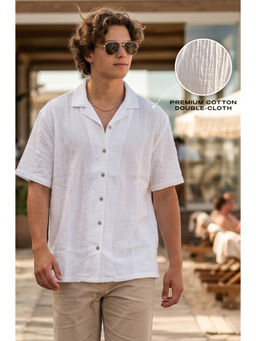 VEIRDO - Men White Solid/Plain Cotton Casual Shirt