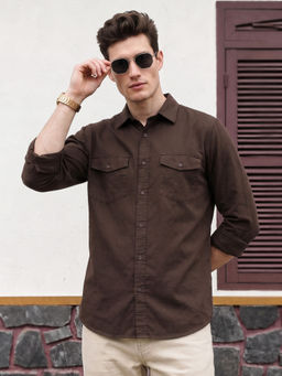 VEIRDO - Men Copper Solid/Plain Cotton Casual Shirt