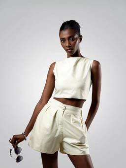 ROSA DAME - Lemon Yellow Back Bow Top and Shorts