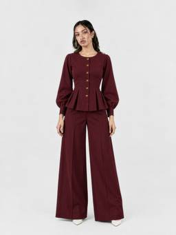 ROSA DAME - Maroon Bespoke Peplum Co-Ord Set