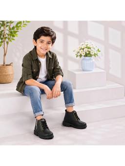 FREEPLAY - Boys Lace-Up Ankle Boots with Side Zip Black