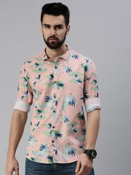 SHOWOFF - Men Casual Slim Collar Pink Floral Shirt