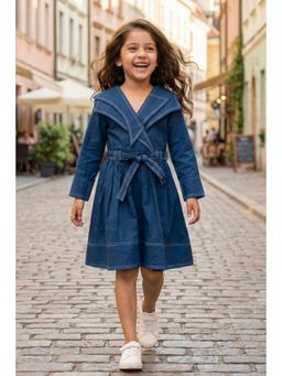 Peekaaboo Kids - Girls Blue Cotton Dress and Belt