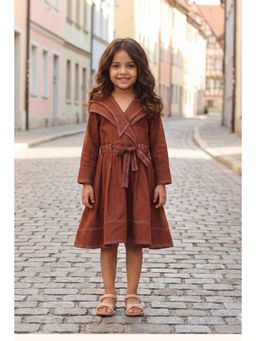 Peekaaboo Kids - Girls Rust Cotton Dress and Belt