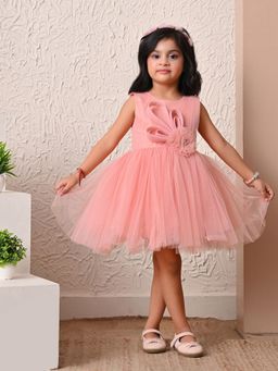 Blabber - Girls Peach Mesh Dress