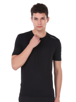 Vector X - Solid Men Round Neck Pure Polyester T-Shirt-Black