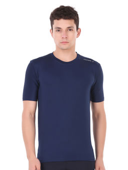 Vector X - Solid Men Round Neck Pure Polyester T-Shirt-Navy Blue