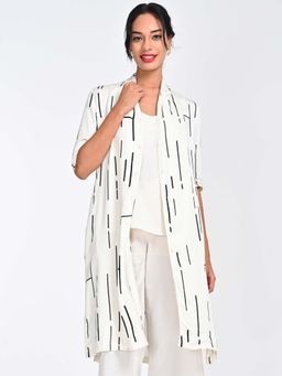 Saltpetre - Women Cedar Print White Modal Draped Neck Collar Overlay
