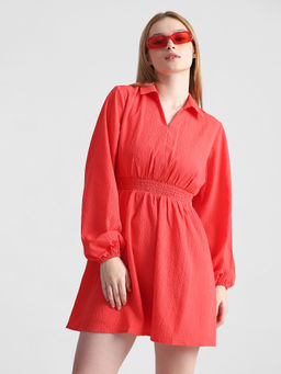 ONLY - Orange Textured Fit & Flare Dress