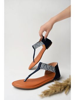 Shoetopia - Stylish Ethnic Blue Flat Sandals for Women & Girls