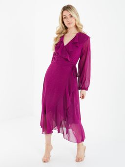 Quiz Clothing - Magenta Glitter Chiffon Wrap Dress