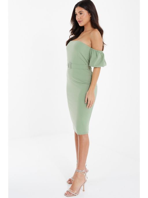 quiz green bardot dress Quiz Green Curve Chiffon Bardot Maxi Dress - 16