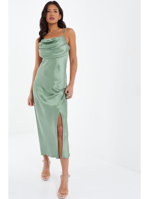 Buy Quiz Clothing Sage Green Satin Midi Dress Online