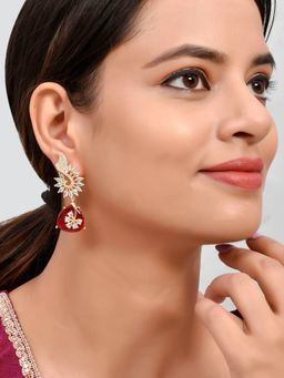 Silvermerc Designs - Gold Plated & Red Toned AD Stone Studded Earrings Secured with A Post