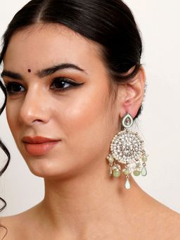 Karatcart - Oxidised Silver Light Green Floral Kundan Dangler Earrings for Women