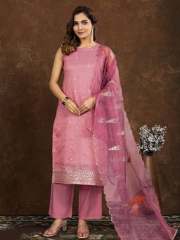 AVANSHEE - Women Pink Embroidered Chanderi Cotton Kurta with Pant and Dupatta