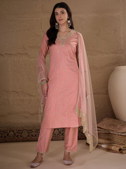 AVANSHEE - Women Peach Silk Blend Embroidery Kurta with Pant and Dupatta
