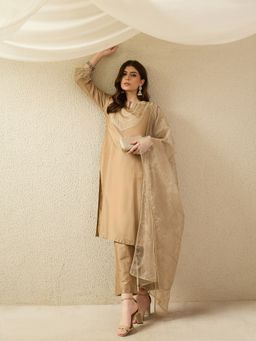 AVANSHEE - Women Gold Silk Blend Embroidery Kurta with Pant and Dupatta
