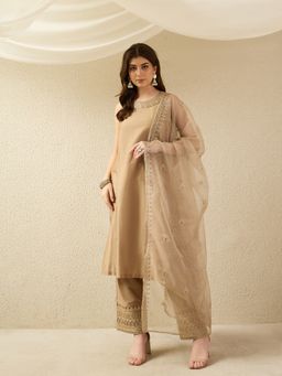 AVANSHEE - Women Gold Silk Blend Kurta with Pant and Dupatta
