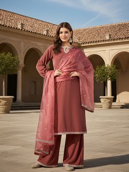 AVANSHEE - Women Pink Velvet Straight Kurta with Palazzo and Dupatta