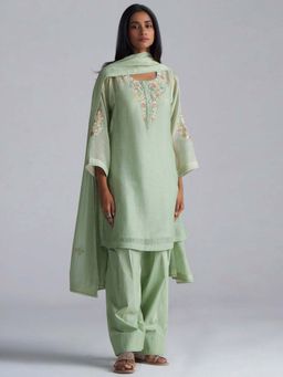 Ganga Fashions - Women Laurel Green Chanderi Kurta with Pant and Dupatta