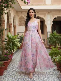 INDDUS - Women Pink Floral Printed Ethnic Dress