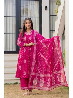 JAIPUR SARAI - Women Pink Regular Pure Cotton Kurta with Pant And Dupatta