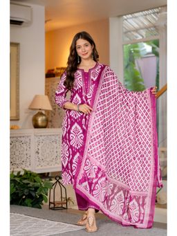 JAIPUR SARAI - Women Ethnic Motifs Pink Regular Mirror Work Kurta with Pant And Dupatta