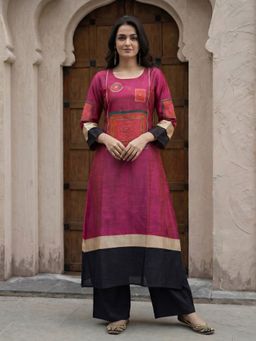 KAFTANIZE - Women Pink Geometric Printed Straight Kurta and Pant